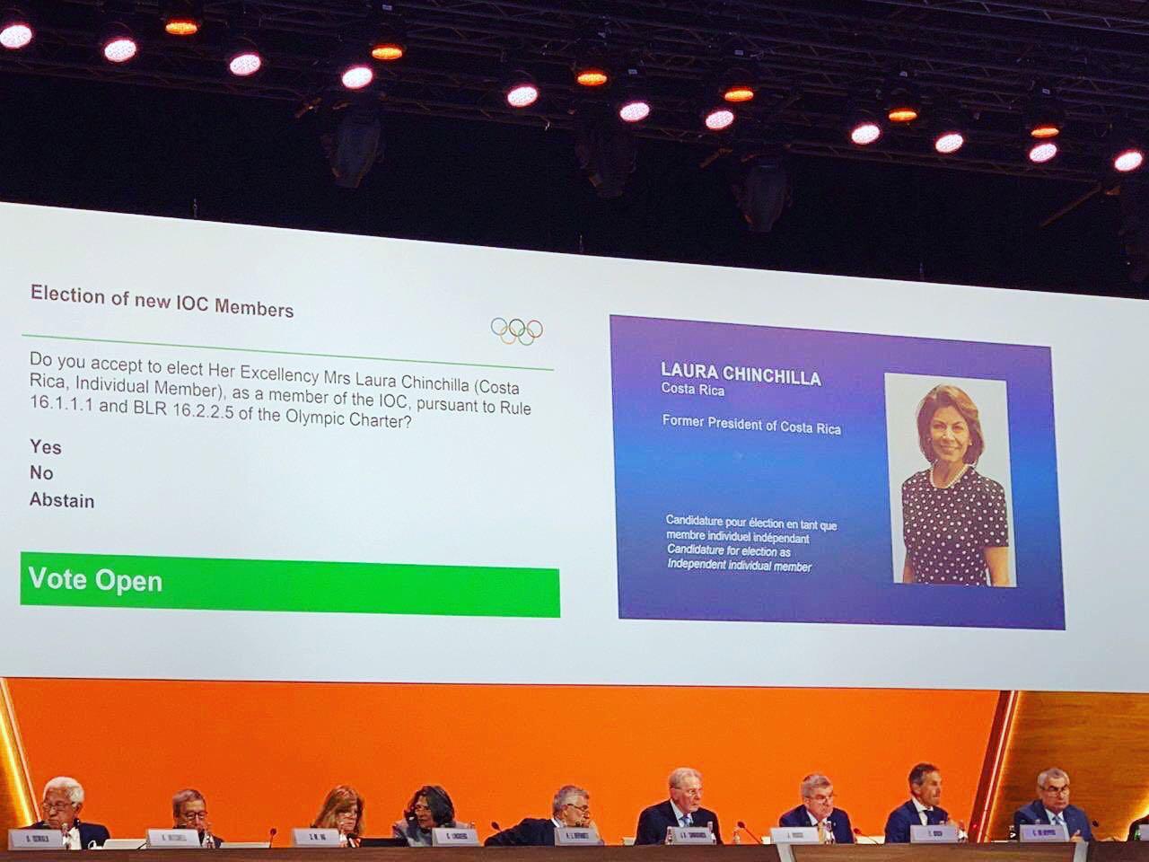 Expresidenta Laura Chinchilla electa como miembro del Comité Olímpico Internacional