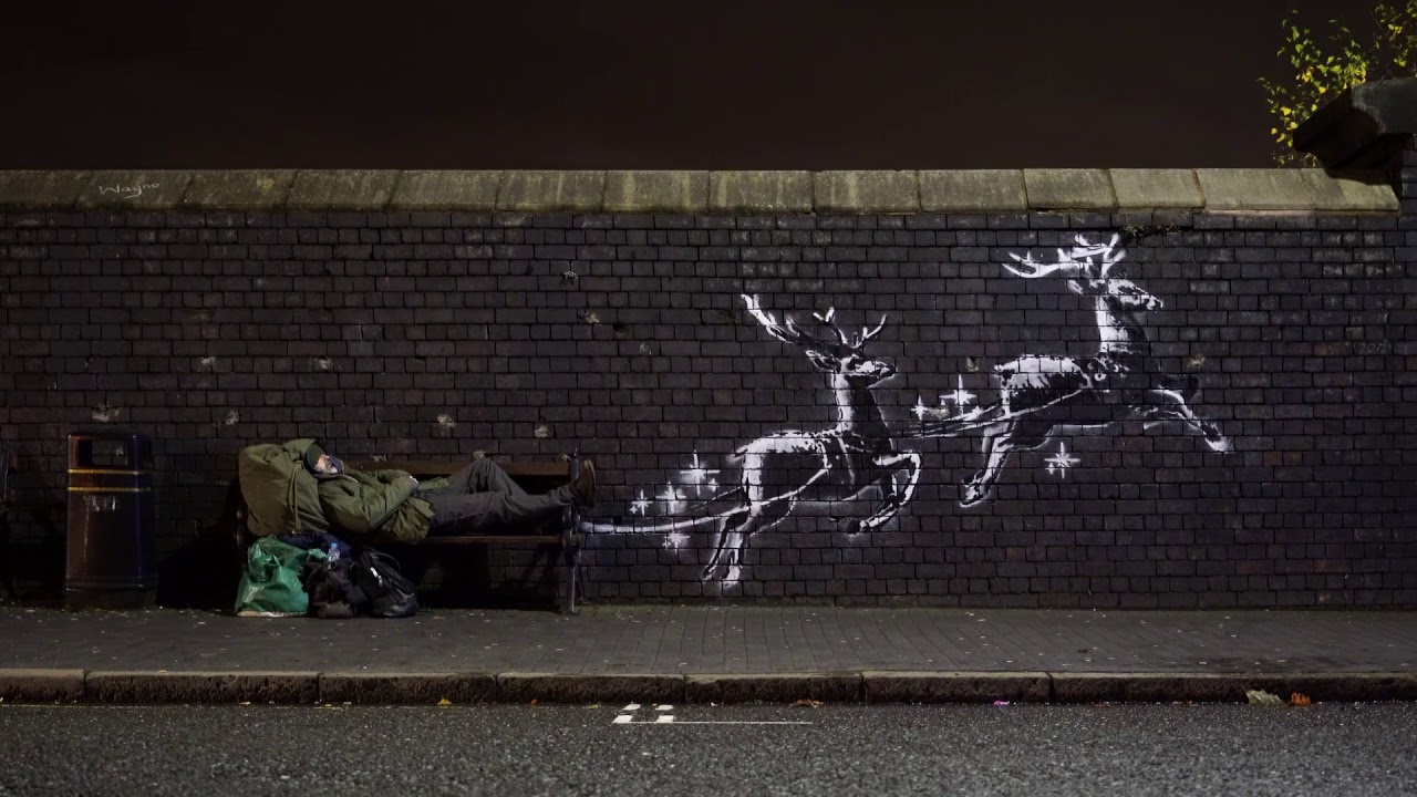 Banksy, el grafitero de identidad misteriosa, conmueve con una obra de pobreza y Navidad