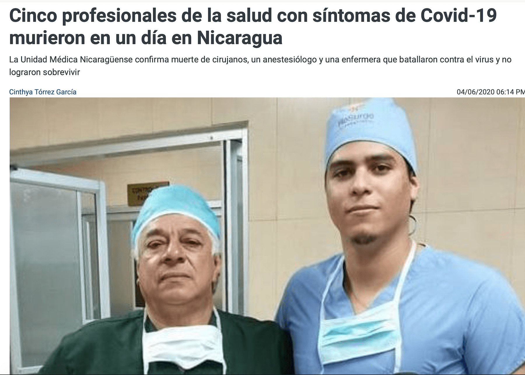 Nicaragua: 5 profesionales de la salud murieron este miércoles con síntomas de COVID-19