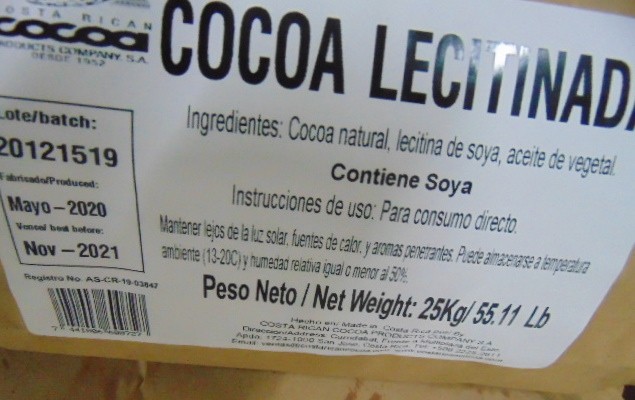 Salud advierte del robo de 280 sacos de cocoa natural lecitinada