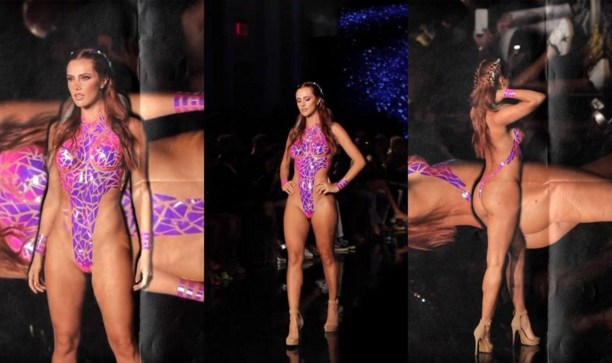 Karina Ramos desfiló en Miami cubierta de cinta adhesiva; fotos están en medios internacionales
