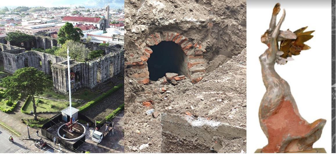 Encuentran viejos túneles en remodelación de parque en Cartago; instalan monumento y megabandera