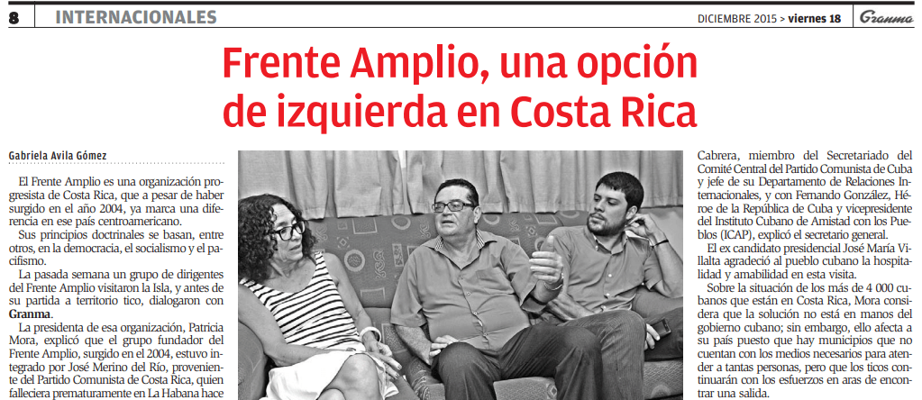 Periódico de dictadura cubana destacó al Frente Amplio como “opción de izquierda en Costa Rica”