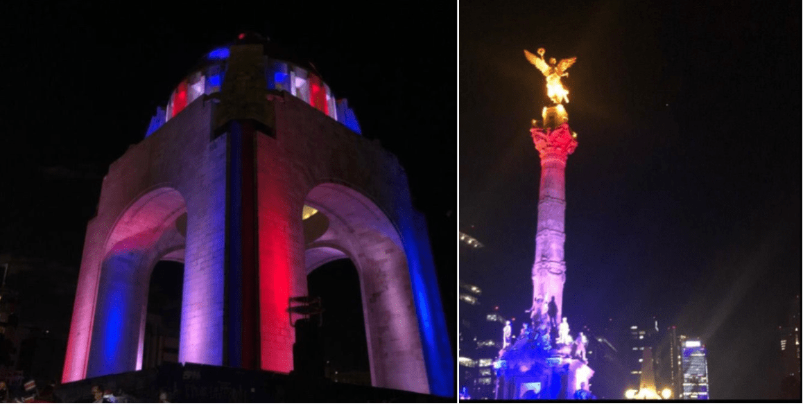 Monumentos de México se iluminaron con bandera de Costa Rica para conmemorar Abolición del Ejército