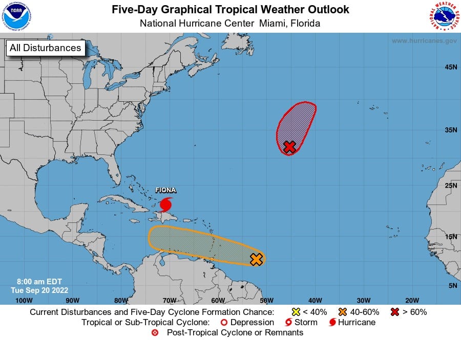 Centro Nacional de Huracanes monitorea una onda que puede convertirse en depresión tropical; Fiona es categoría 3