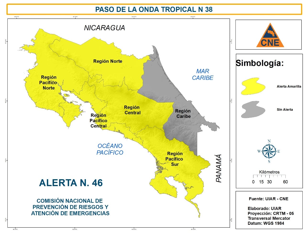 CNE eleva alertas en Costa Rica por el paso de la onda tropical #38