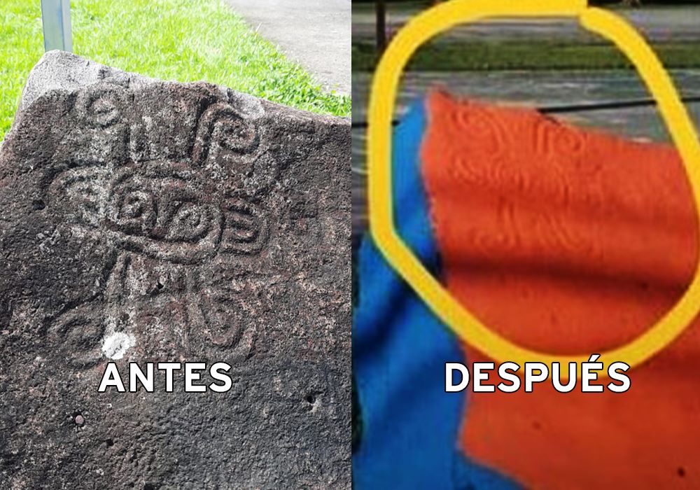 petroglifo dañado La Cruz