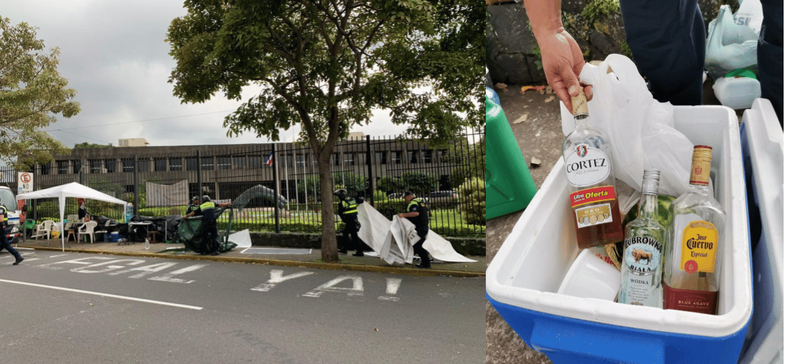 Policía levantó campamento de antivacunas frente a Casa Presidencial; decomisó licor y gasolina
