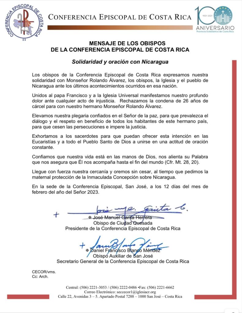 Carta Conferencia Episcopal Nicaragua