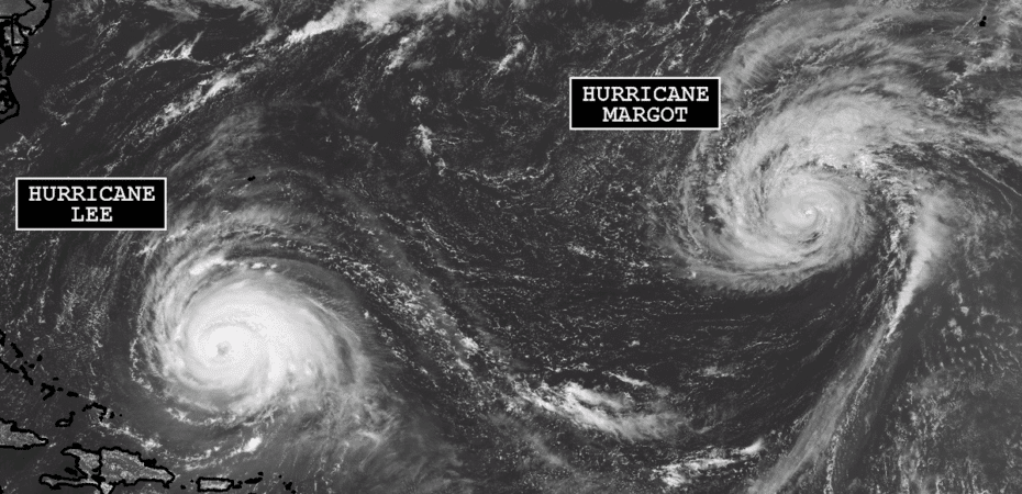 Así luce el Atlántico con los huracanes Lee y Margot y un disturbio con potencial a convertirse en tormenta