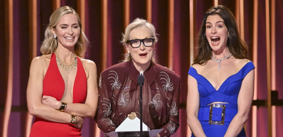 Meryl Streep, Emily Blunt y Anne Hathaway recrean escena de “El diablo viste a la moda” en los SAG Awards