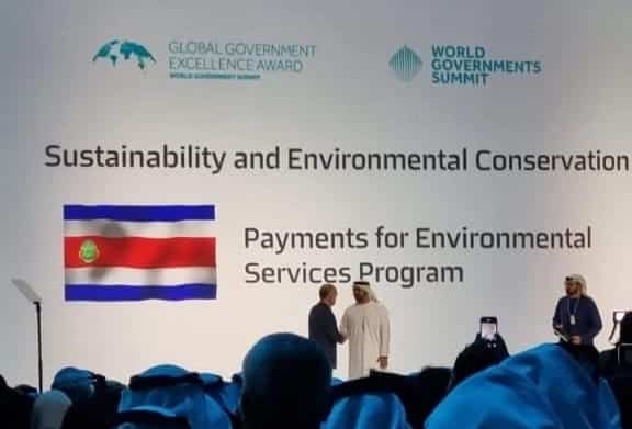 Emiratos otorga premio al Pago por Servicios Ambientales que Costa Rica ha posicionado en el mundo